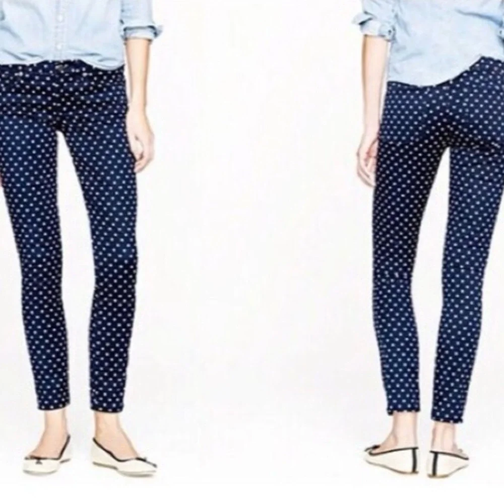 J. Crew Jeans Women’s 32 Blue White Polka Dot Toothpick Skinny NWOT!